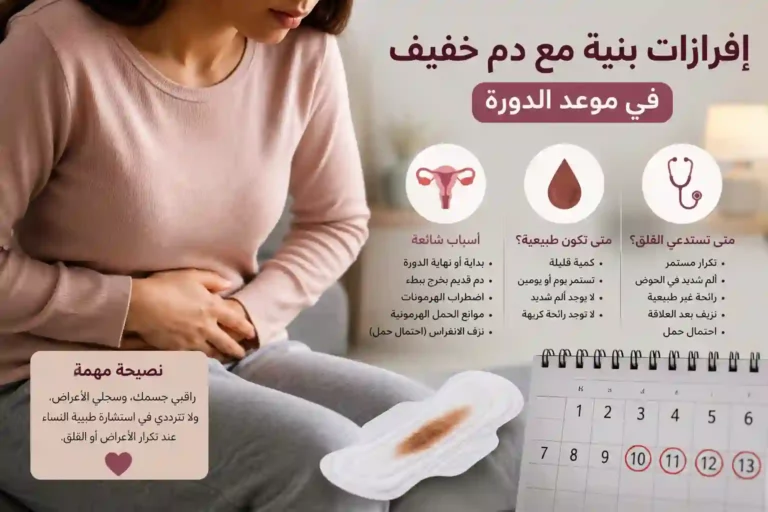 إفرازات بنية مع دم خفيف في موعد الدورة: متى تكون طبيعية ومتى تحتاجين للكشف؟